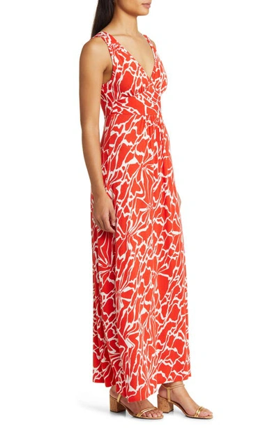 Loveappella Empire Waist Jersey Maxi Dress In Spicy Orange