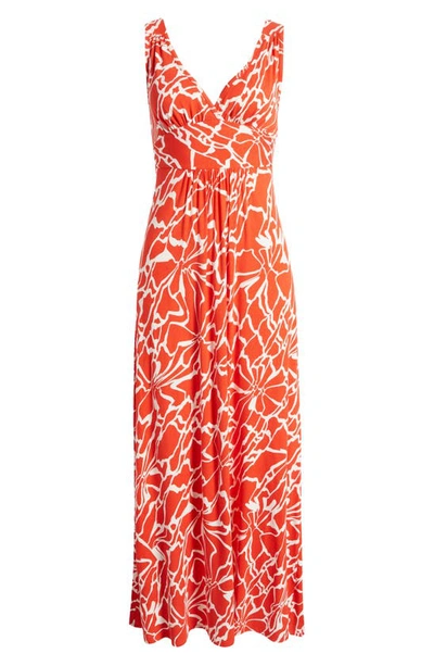 Loveappella Empire Waist Jersey Maxi Dress In Spicy Orange