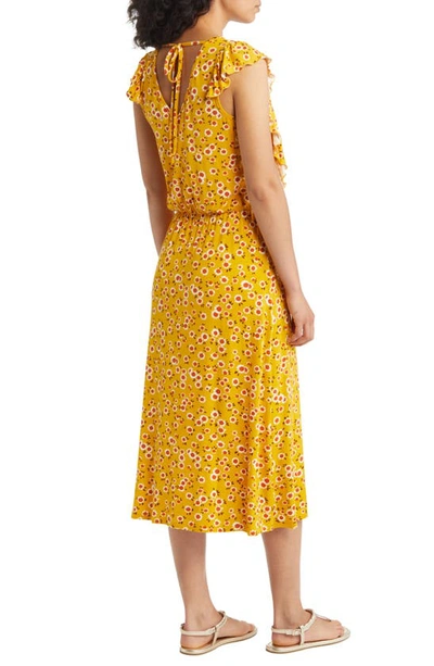 Loveappella Floral Print Flutter Sleeve Dress In Sunflower