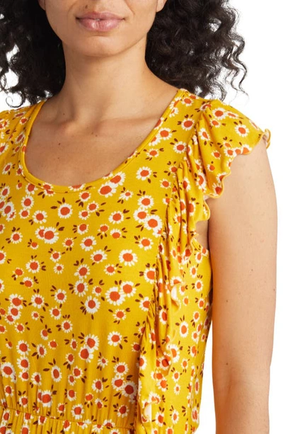 Shop Loveappella Floral Print Flutter Sleeve Dress In Sunflower