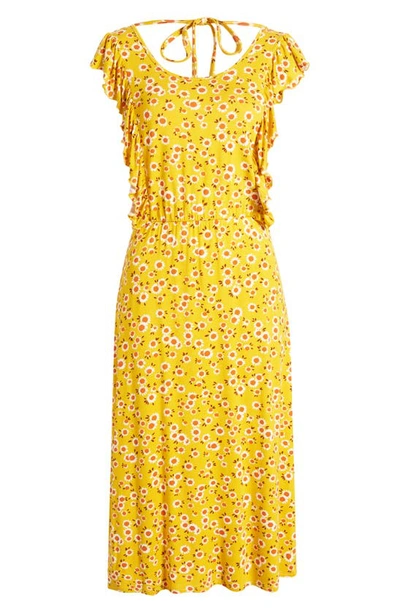 Shop Loveappella Floral Print Flutter Sleeve Dress In Sunflower