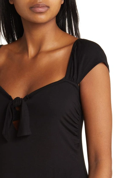 Shop Loveappella Tie Front Cap Sleeve Knit Dress In Black
