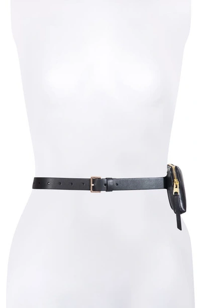 Shop Allsaints Zip Leather Belt Bag In Black Warm Brass