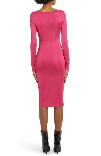 Shop Tom Ford Front Cutout Long Sleeve Body-con Dress In Bright Rose