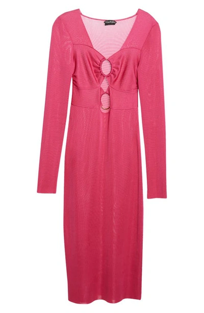 Shop Tom Ford Front Cutout Long Sleeve Body-con Dress In Bright Rose
