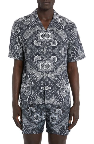 Shop Moncler Bandana Print Stretch Cotton Camp Shirt In Black