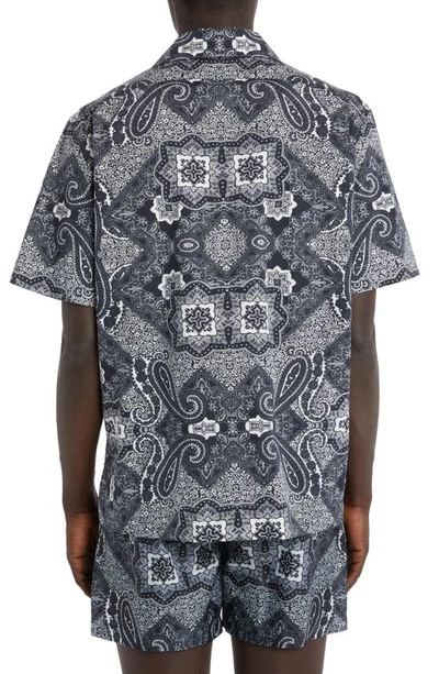Moncler Bandana Print Stretch Cotton Camp Shirt In Black