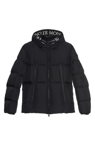 Shop Moncler Logo Tape Cotton Zip Hoodie In Black