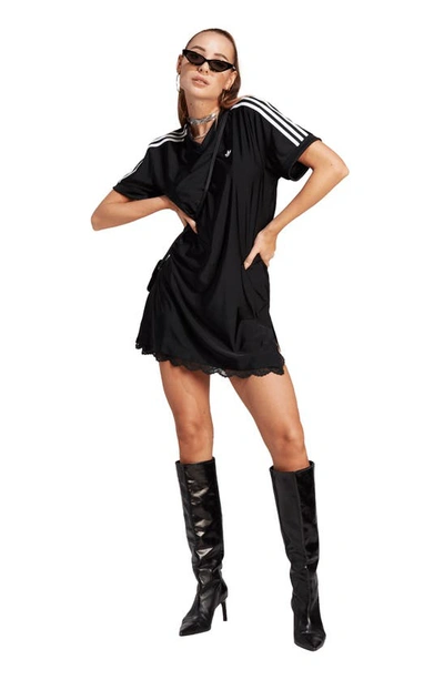 Shop Adidas Originals Lace Trim T-shirt Dress In Black