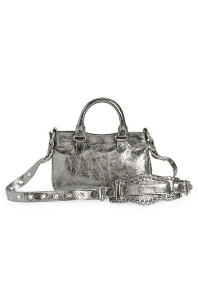 Shop Balenciaga Small Cagole Metallic Leather Top Handle Bag In Silver