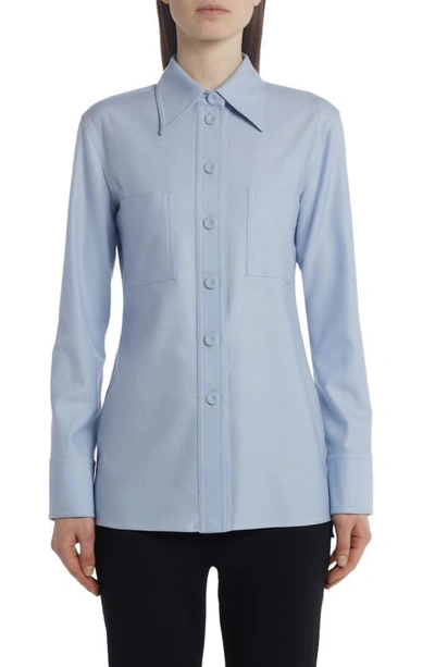 Shop Stella Mccartney Wool Button-up Shirt In 4859 Baby Blue