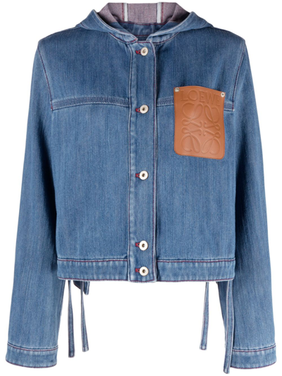 Shop Loewe Cropped Denim Workwear Jacket In Blue