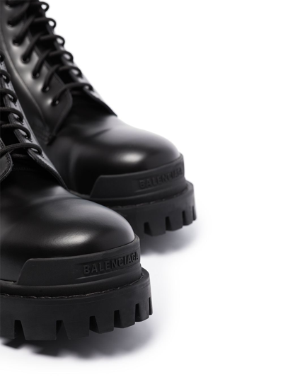 Shop Balenciaga Strike Leather Lace-up Boots In Black