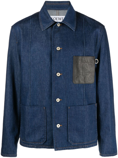 Shop Loewe Anagram Workwear Denim Jacket In Blue