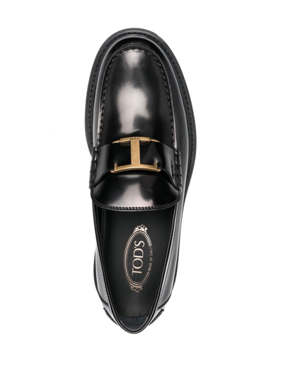 Shop Tod's T Timeless Leather Loafers In Black