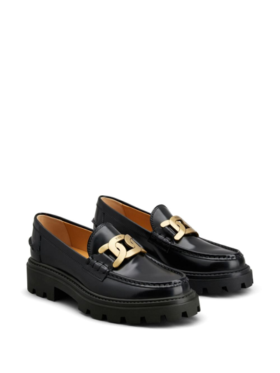 Shop Tod's Shiny Leather Loafers In Black