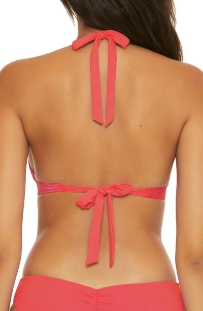 Shop Becca Modern Edge Ribbed Lace-up Halter Bikini Top In Paprika