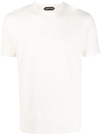 Shop Tom Ford White Crew-neck Lyocell T-shirt In Neutrals