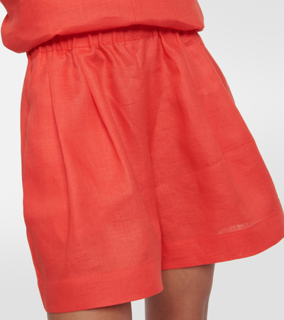 Shop Asceno High-rise Linen Shorts In Red
