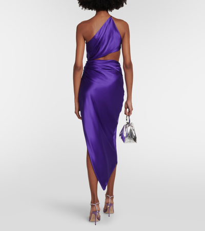 Shop The Sei One-shoulder Cutout Silk Midi Dress In Purple