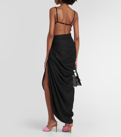 Shop Jacquemus La Robe Saudade Draped Maxi Dress In Black