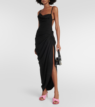 Shop Jacquemus La Robe Saudade Draped Maxi Dress In Black