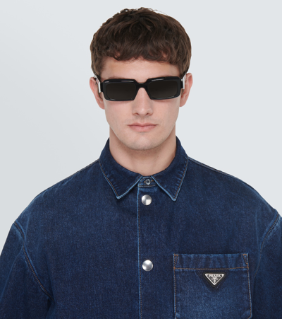 Prada Symbole Rectangular Sunglasses In Black