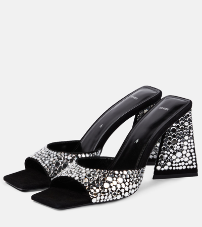 Shop Attico Mini Devon 85 Embellished Suede Mules In Black