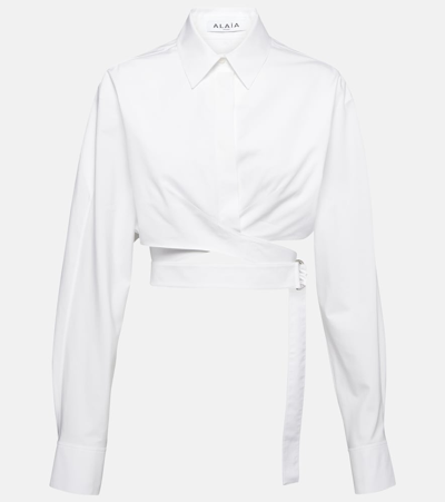 Shop Alaïa Cropped Cotton Poplin Shirt In White