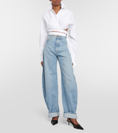 Shop Alaïa Cropped Cotton Poplin Shirt In White