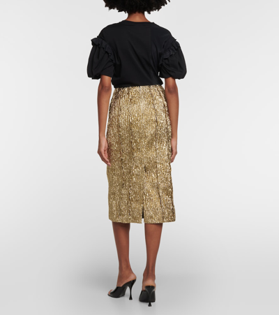 Shop Simone Rocha Metallic Pleated Midi Skirt In Gold