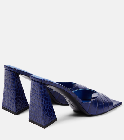Attico Mini Devon Croc-effect Leather Mules In Blue