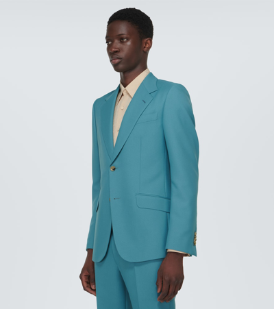 Shop Gucci Single-breasted Drill Suit In Blue