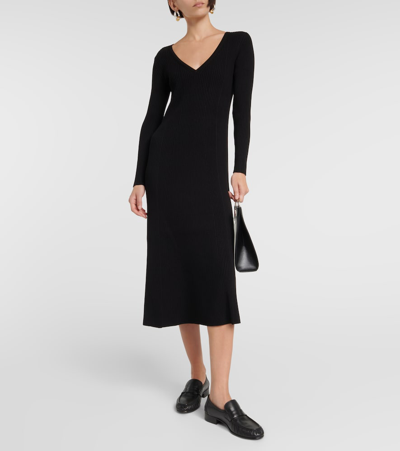 Shop Co Ribbed-knit Midi Dress In Black