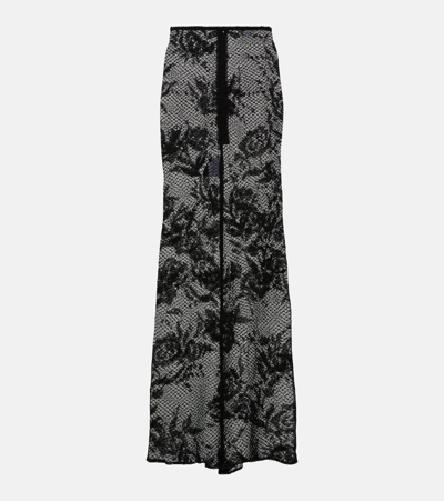 Shop Alaïa Floral Mesh Maxi Skirt In Black