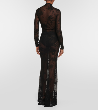 Alaïa Floral Mesh Maxi Skirt In Black