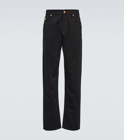 Shop Versace Embellished Mid-rise Straight Jeans In Black