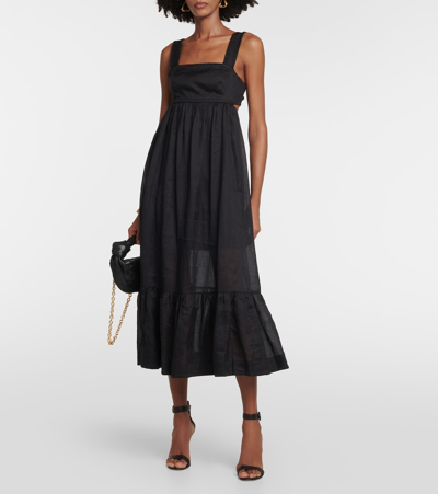 Shop Zimmermann Ramie Midi Dress In Black