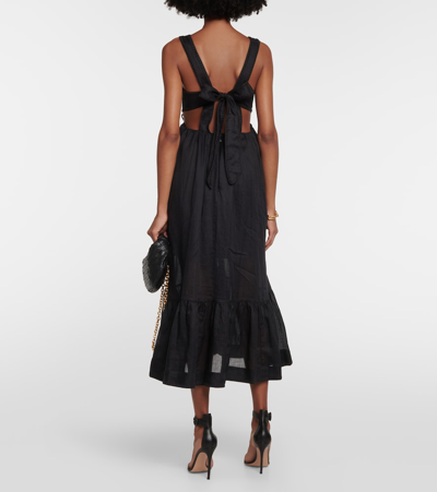 Shop Zimmermann Ramie Midi Dress In Black