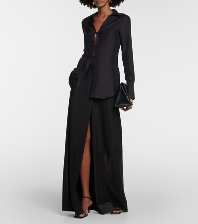 Shop Victoria Beckham High-rise Wool-blend Maxi Skirt In Black