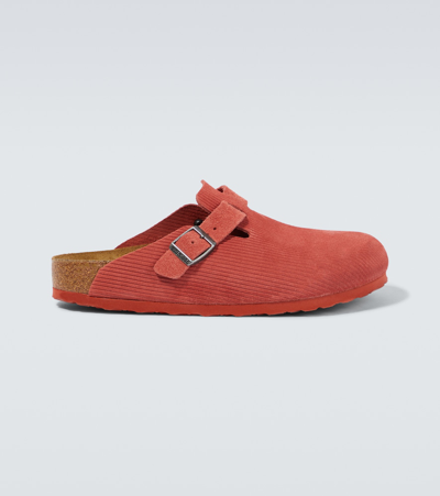 Shop Birkenstock Boston Embossed Suede Clogs In Red