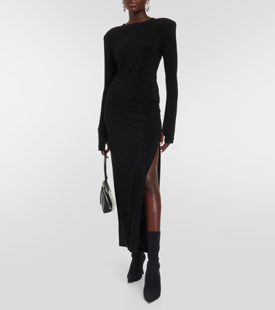 Shop Norma Kamali Side-slit Jersey Maxi Skirt In Black