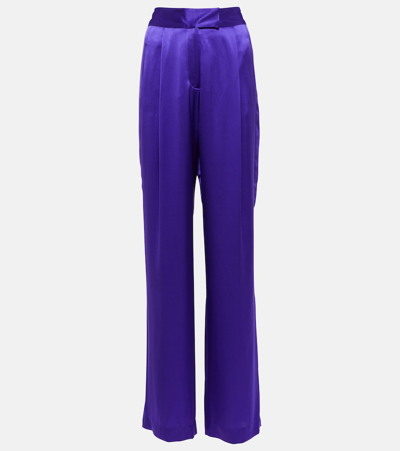 Shop The Sei High-rise Wide-leg Silk Satin Pants In Purple