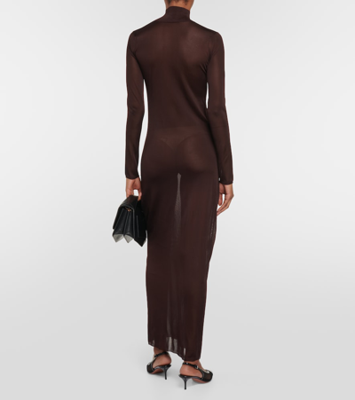 Alaïa High Neck Long Dress In Transparent Voile In Black