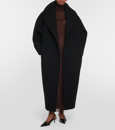 Alaïa High Neck Long Dress In Transparent Voile In Black