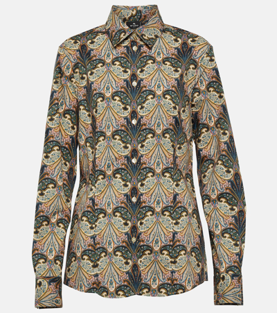Etro Paisley Print Long Sleeve Cotton Stretch Poplin Button-up Shirt In Black