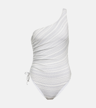 Shop Missoni Zig-zag One-shoulder Swimsuit In White