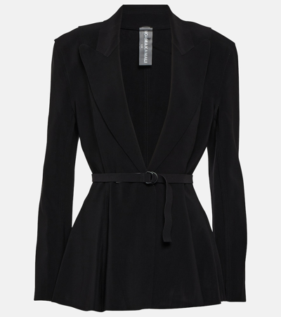 Shop Norma Kamali Belted Peplum-hem Jersey Blazer In Black