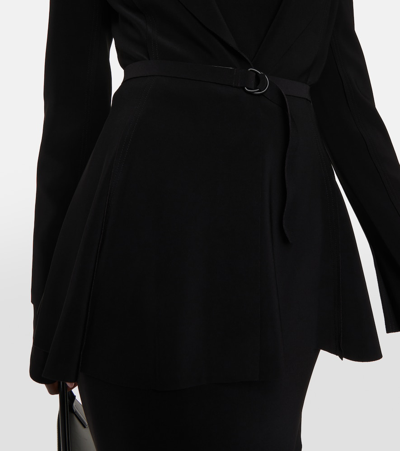 Shop Norma Kamali Belted Peplum-hem Jersey Blazer In Black