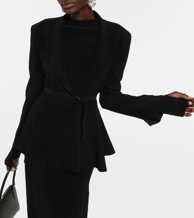 Shop Norma Kamali Belted Peplum-hem Jersey Blazer In Black